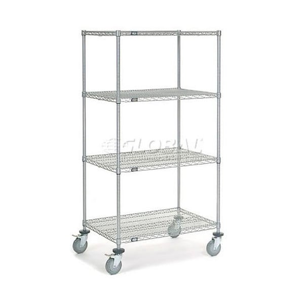 Nexel 4 Shelf Truck, Chrome, 36inW x 24inD x 69inH, Polyurethane Swivel Casters 168218 - main